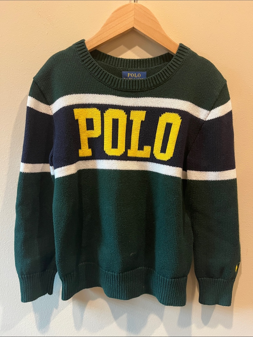 Polo by Ralph Lauren Green Crewneck Sweater with Yellow Logo